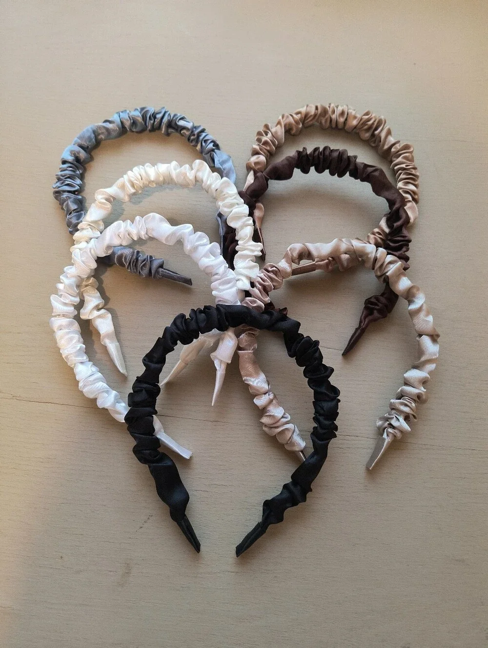 Ruched Satin Headband Set - Black, White, Beige, Brown, Gray